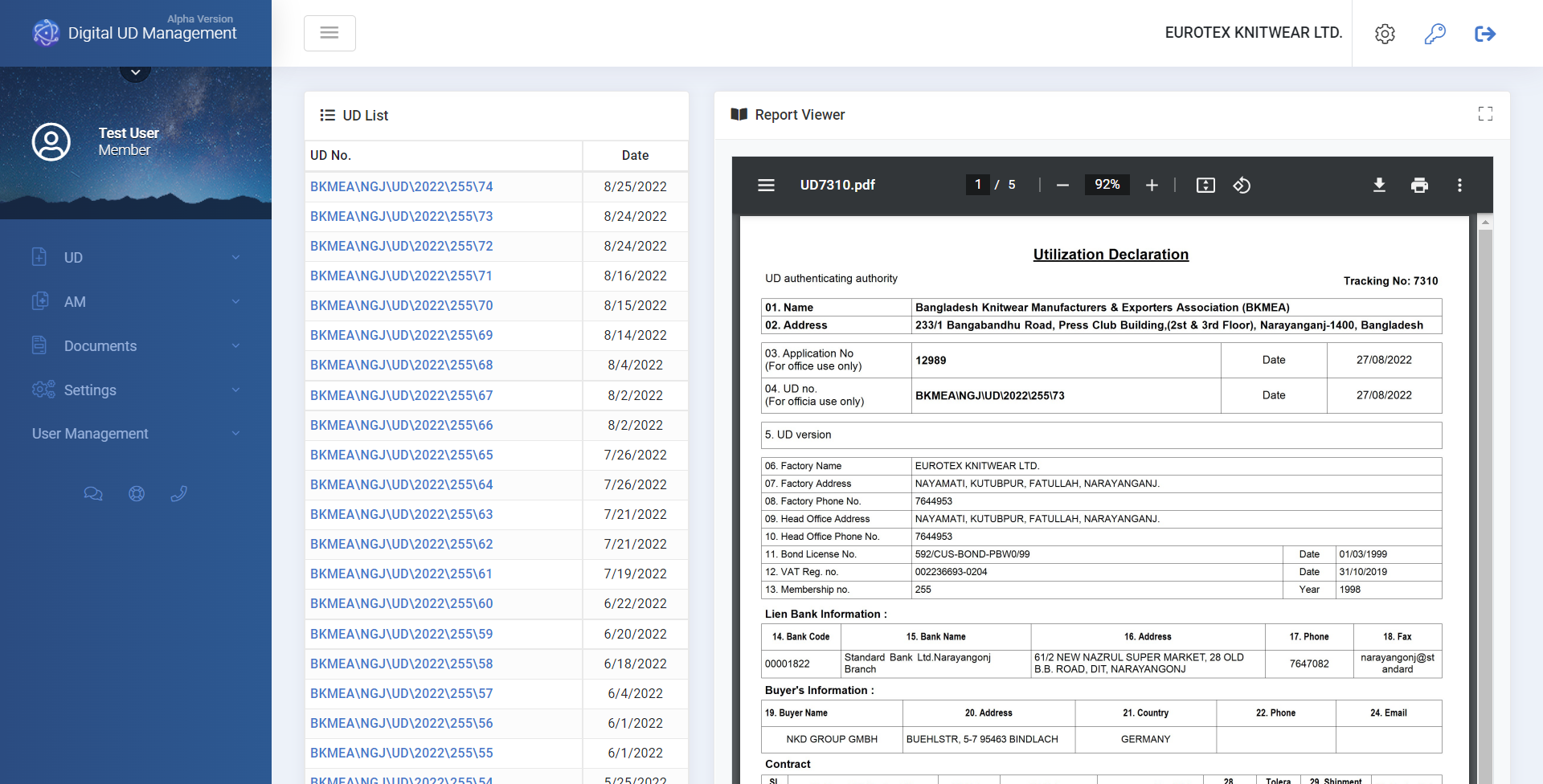 Utilization Declaration